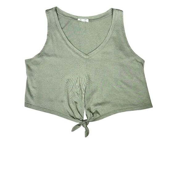 Heart and Hips Green V Neck Knot Front Crop Tank Top Size Medium - Picture 1 of 6